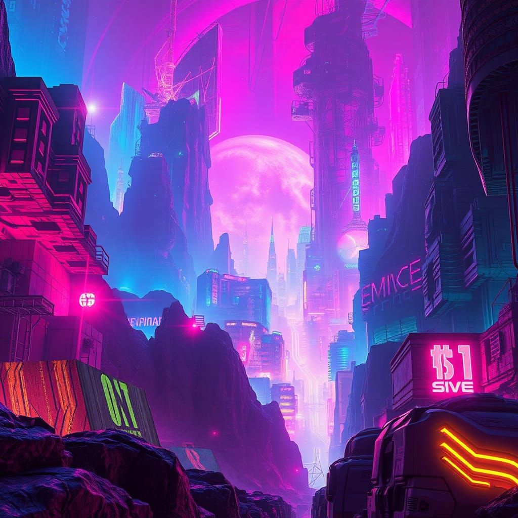 Neon Dreamscape in Cyberpunk and Psychedelic Styles