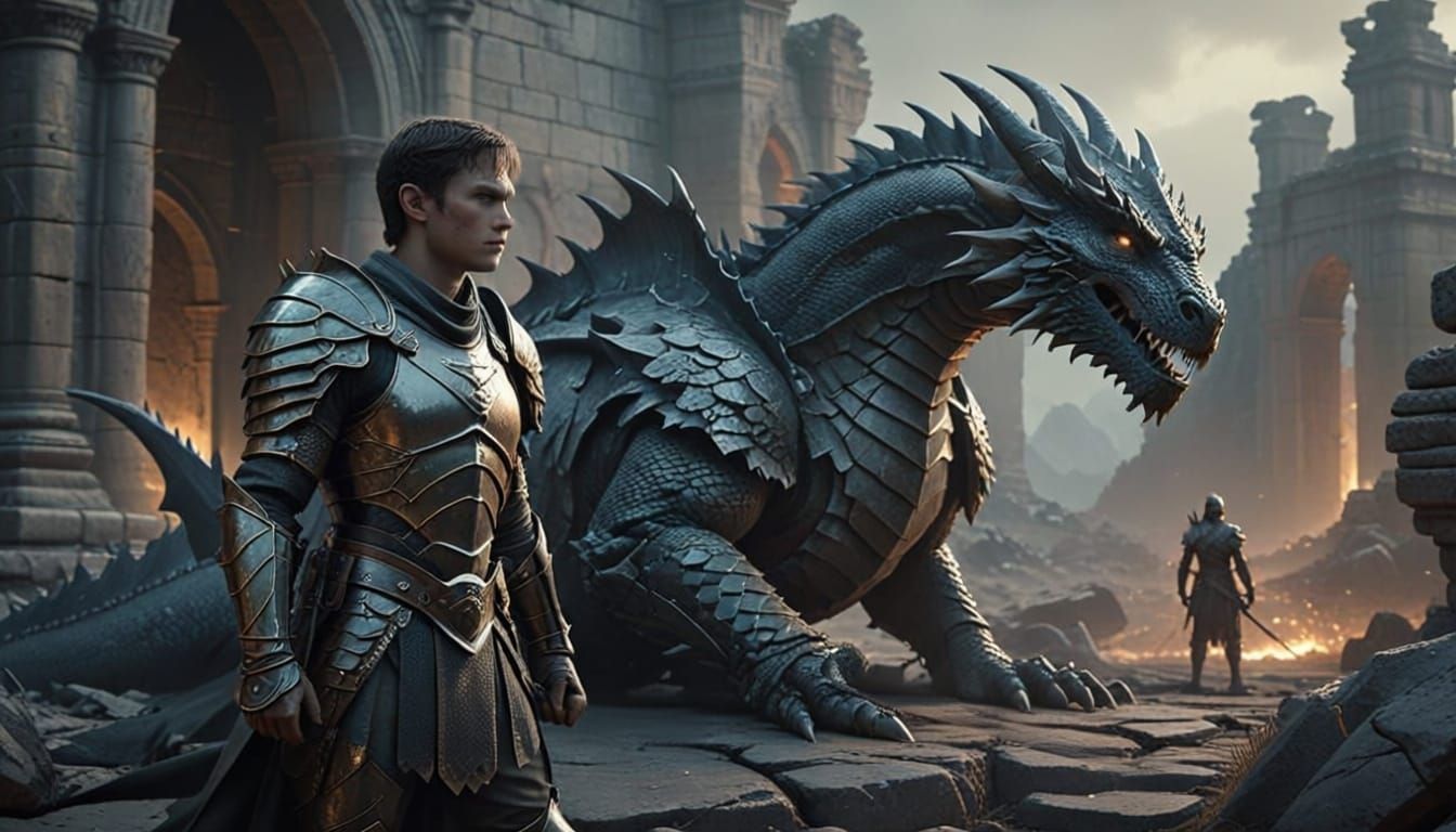 Skyrim Warrior Stalks Sleeping Dragon in Epic Fantasy Art