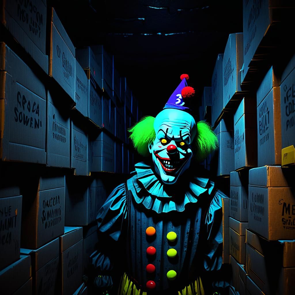Neon Horror: Dark Clown in a Cellar
