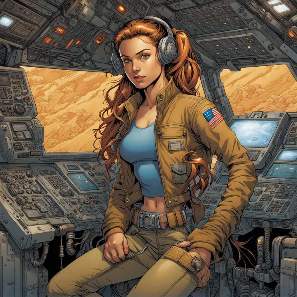 Spaceship Mechanic in Comic Book Style