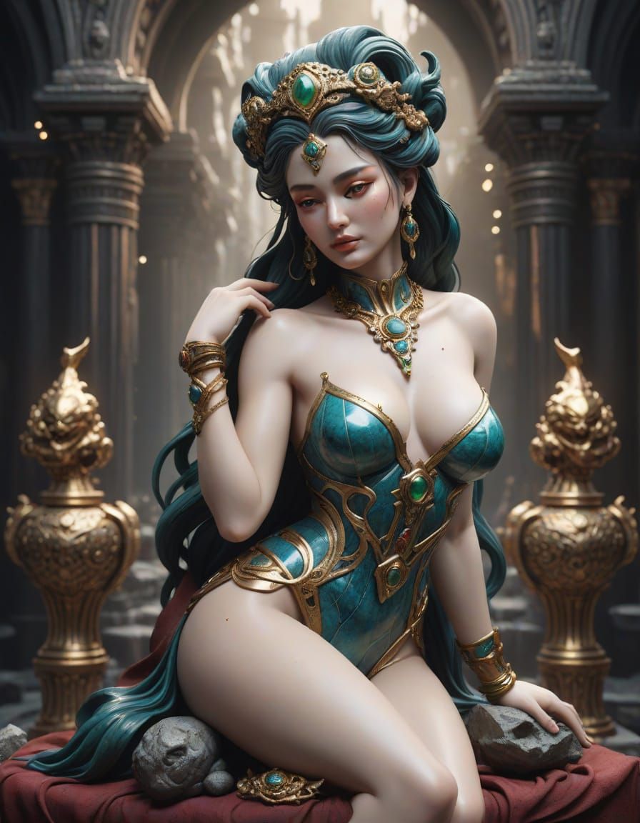 Luxury Goddess Statue in Vibrant Wadsleyite Armor