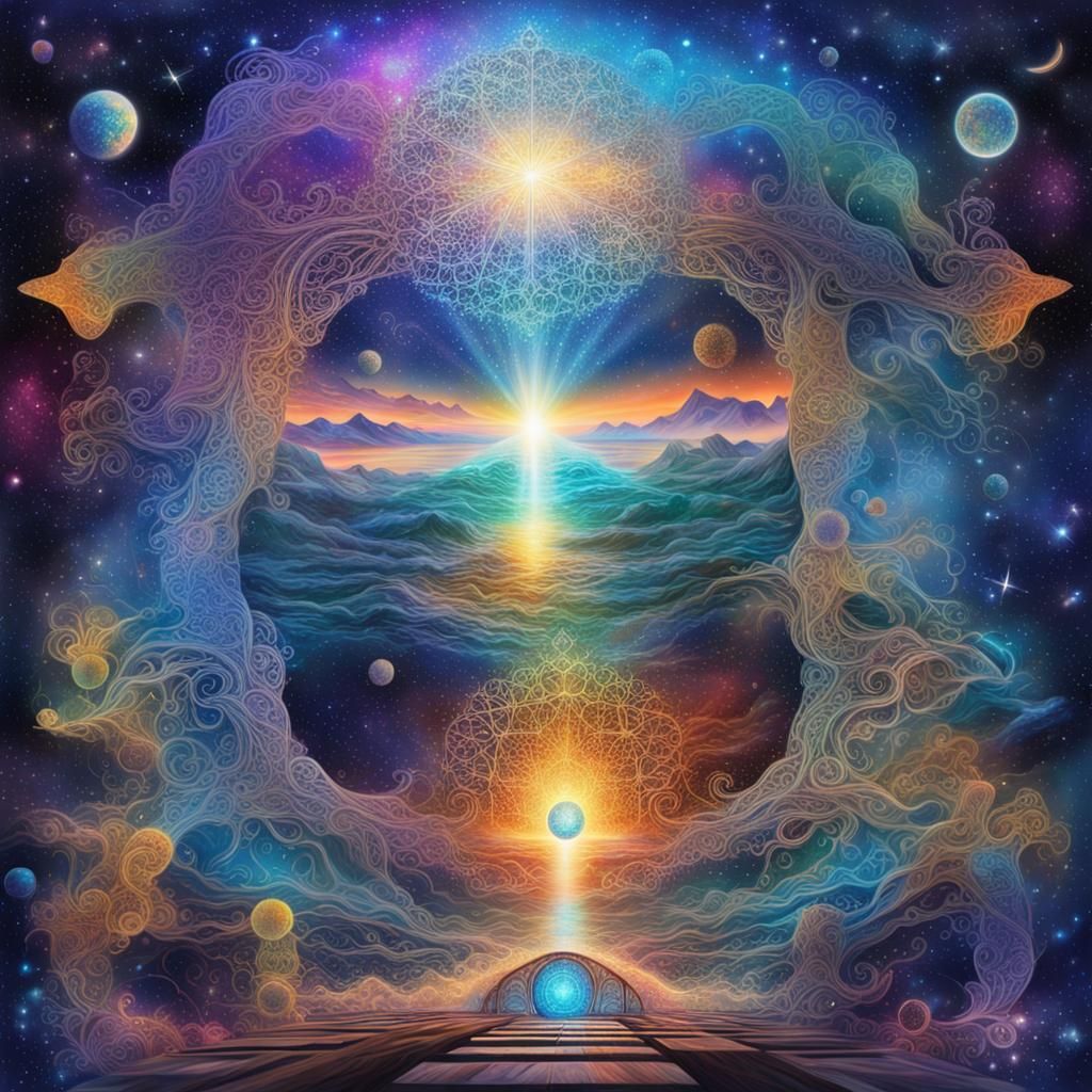 Cosmic Breath Bridge: Holographic Astral Illustration