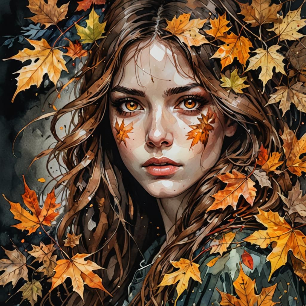 Autumn Woman in Stylized Watercolor Illustration