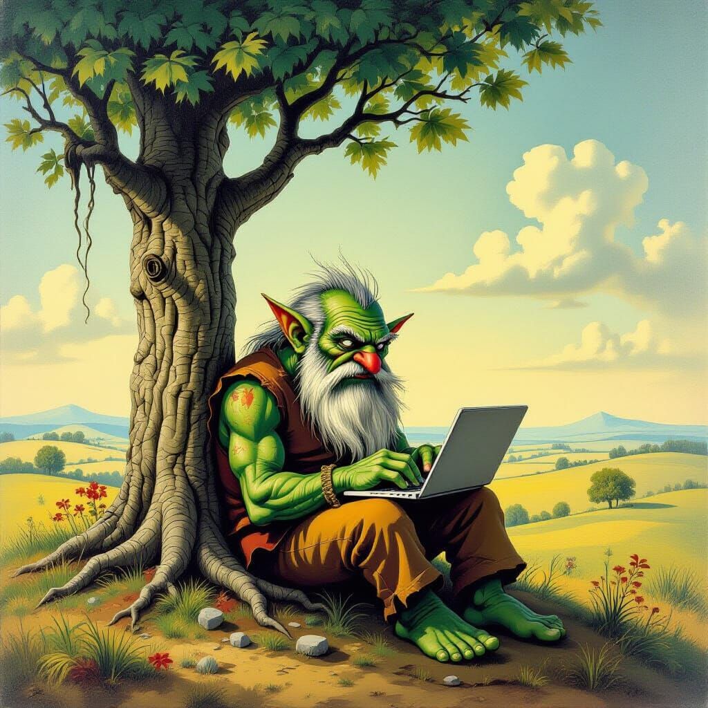 Surreal Troll on Laptop: Salvador Dali Style