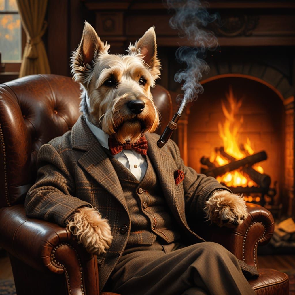 Scottish Terrier in Rockwell Style with Pipe