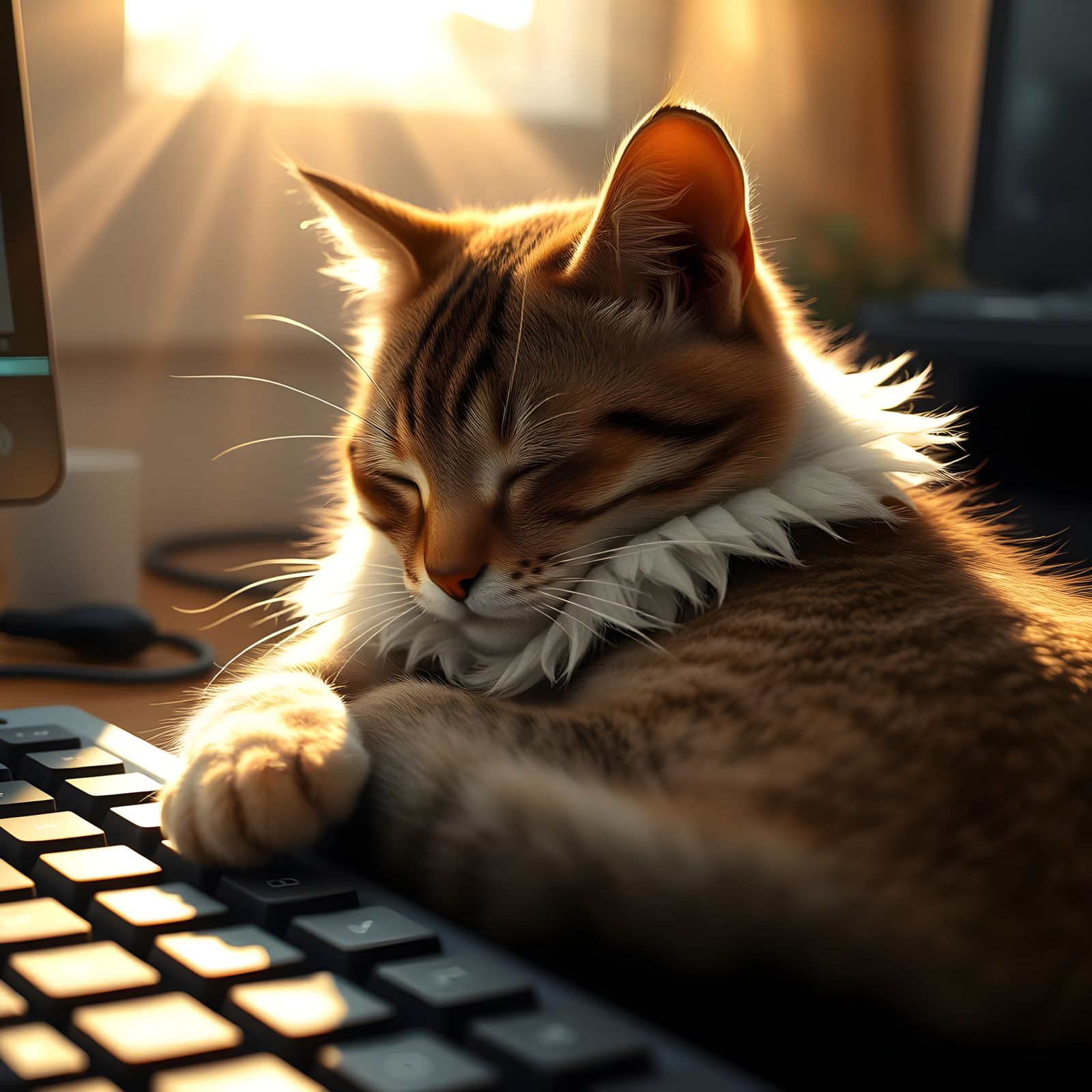 Cozy Cat Basks in Sunlight on Keyboard