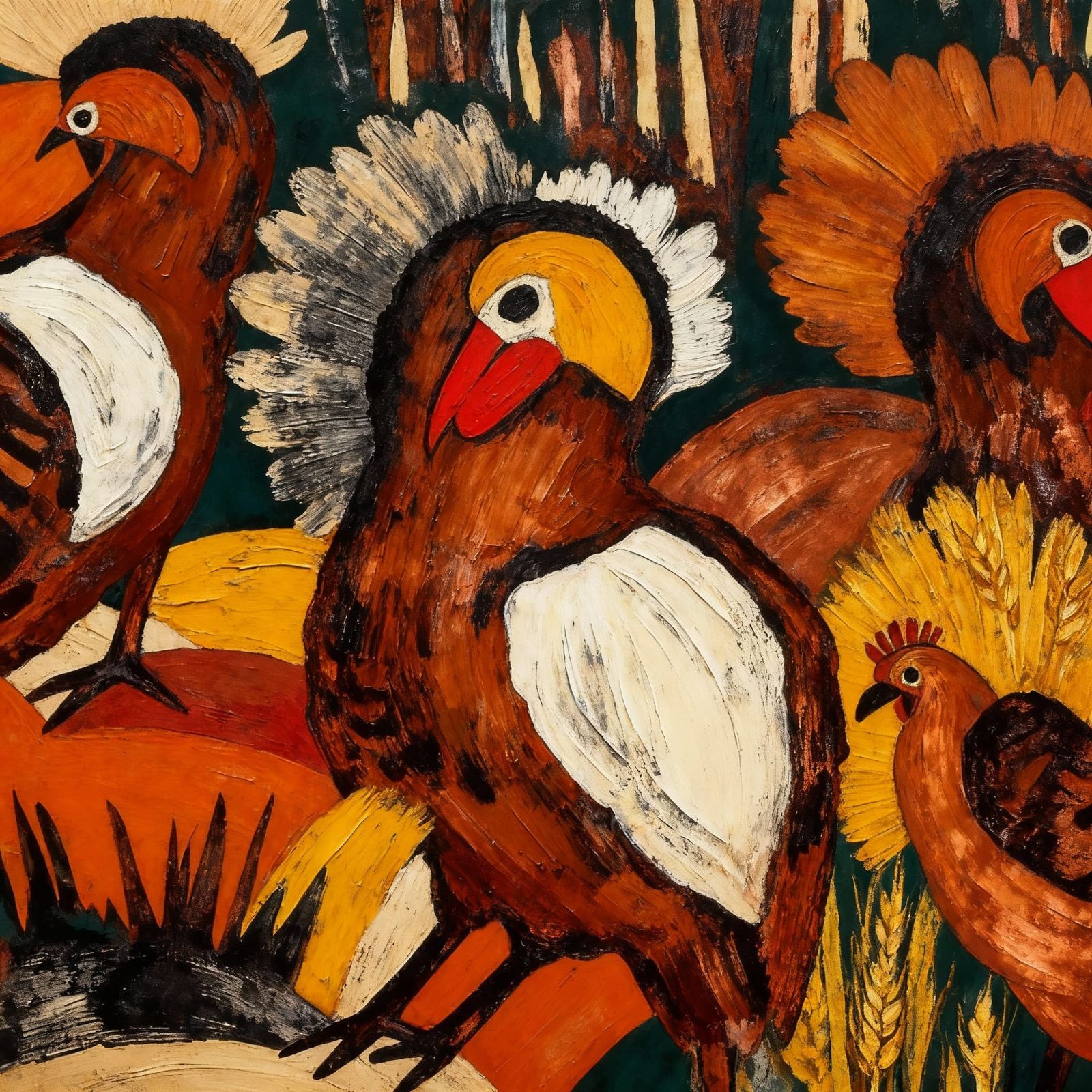 Mahogany Turkeys Gather in Autumn Fields