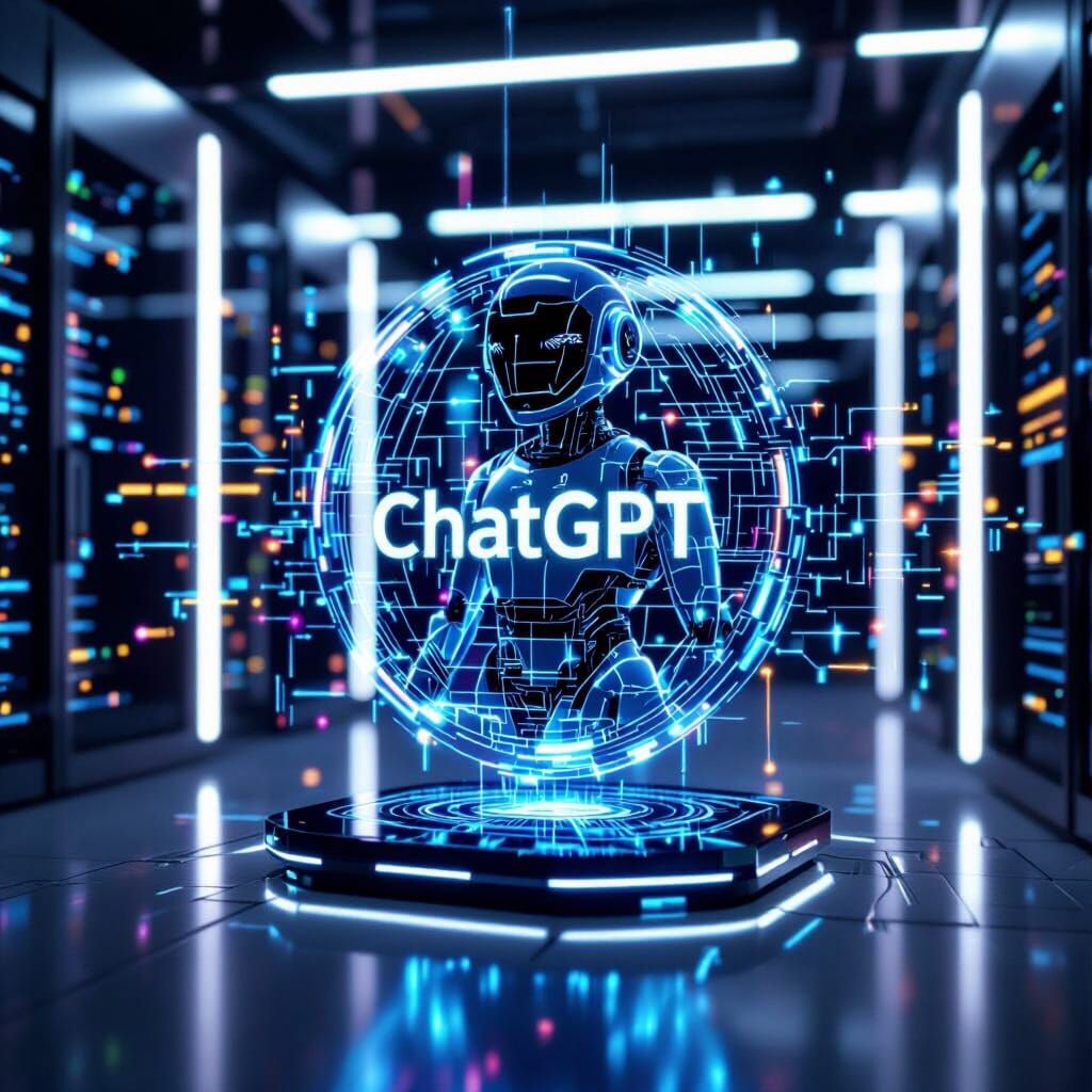 Futuristic AI Hologram Interface in Minimalist Server Room