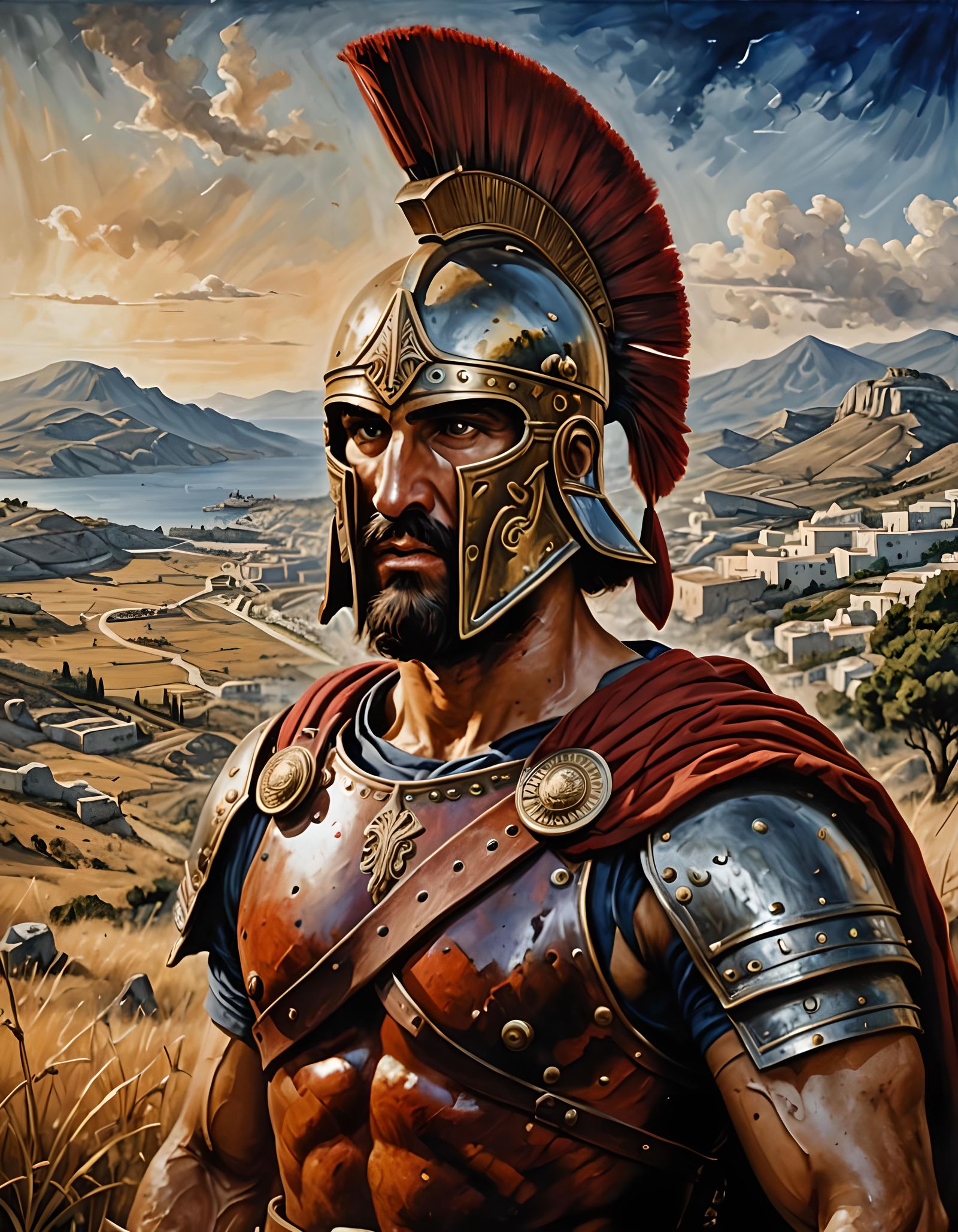 Epic Greek Hoplite Portrait on Battlefield