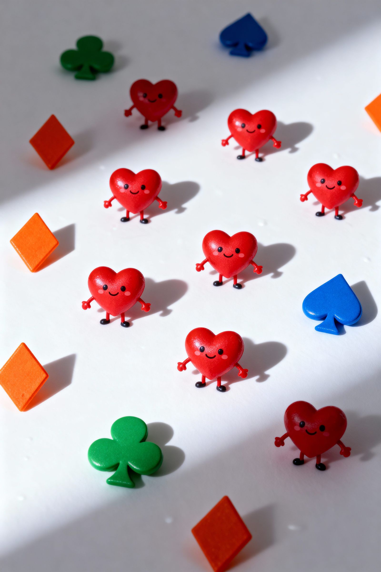 Cute Heart, Diamond, Club, and Spade Creatures in Splash Art...