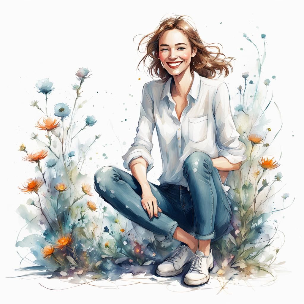 Smiling Girl Illustration in Quentin Blake Style