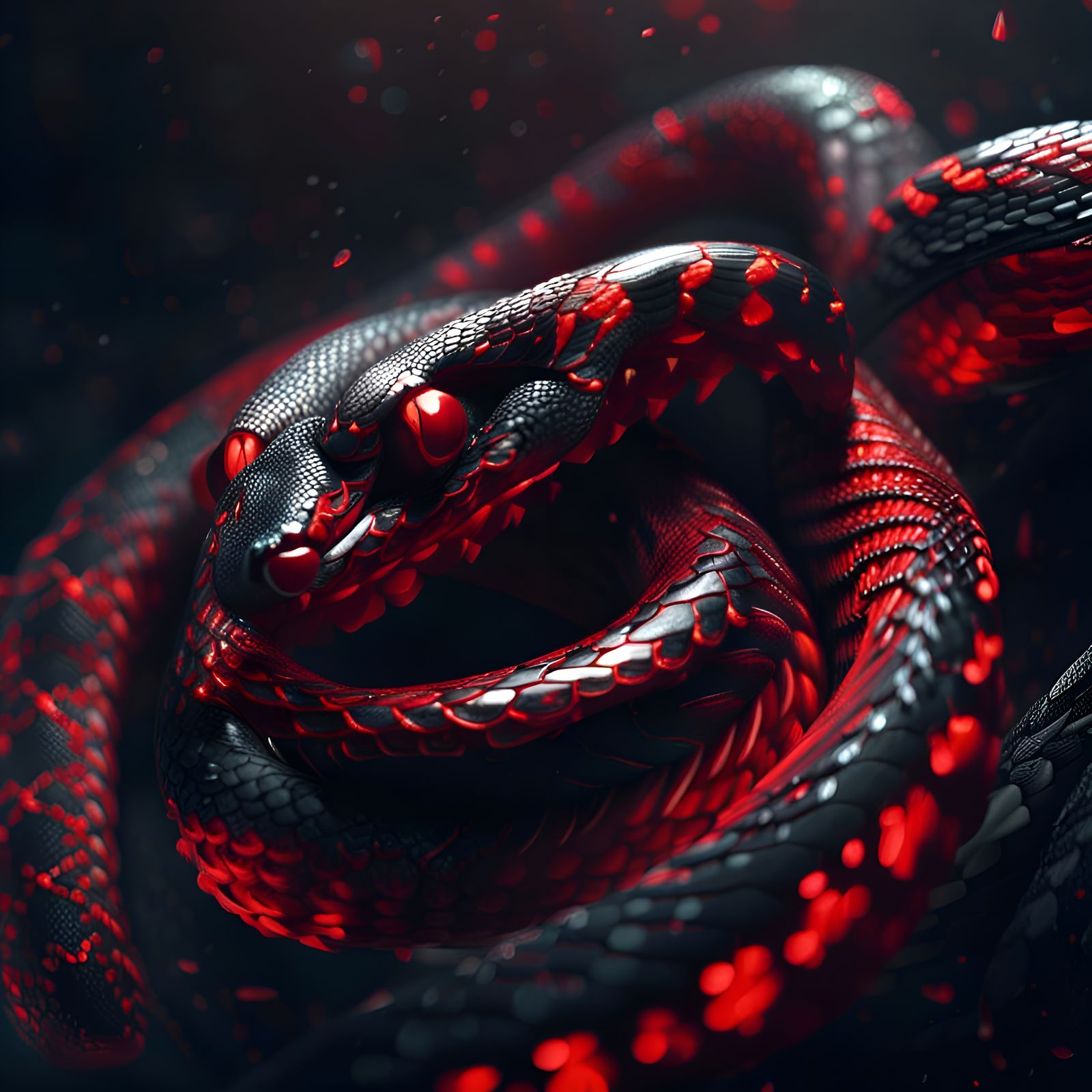 Dramatic Black and Red Snake Digital Painting