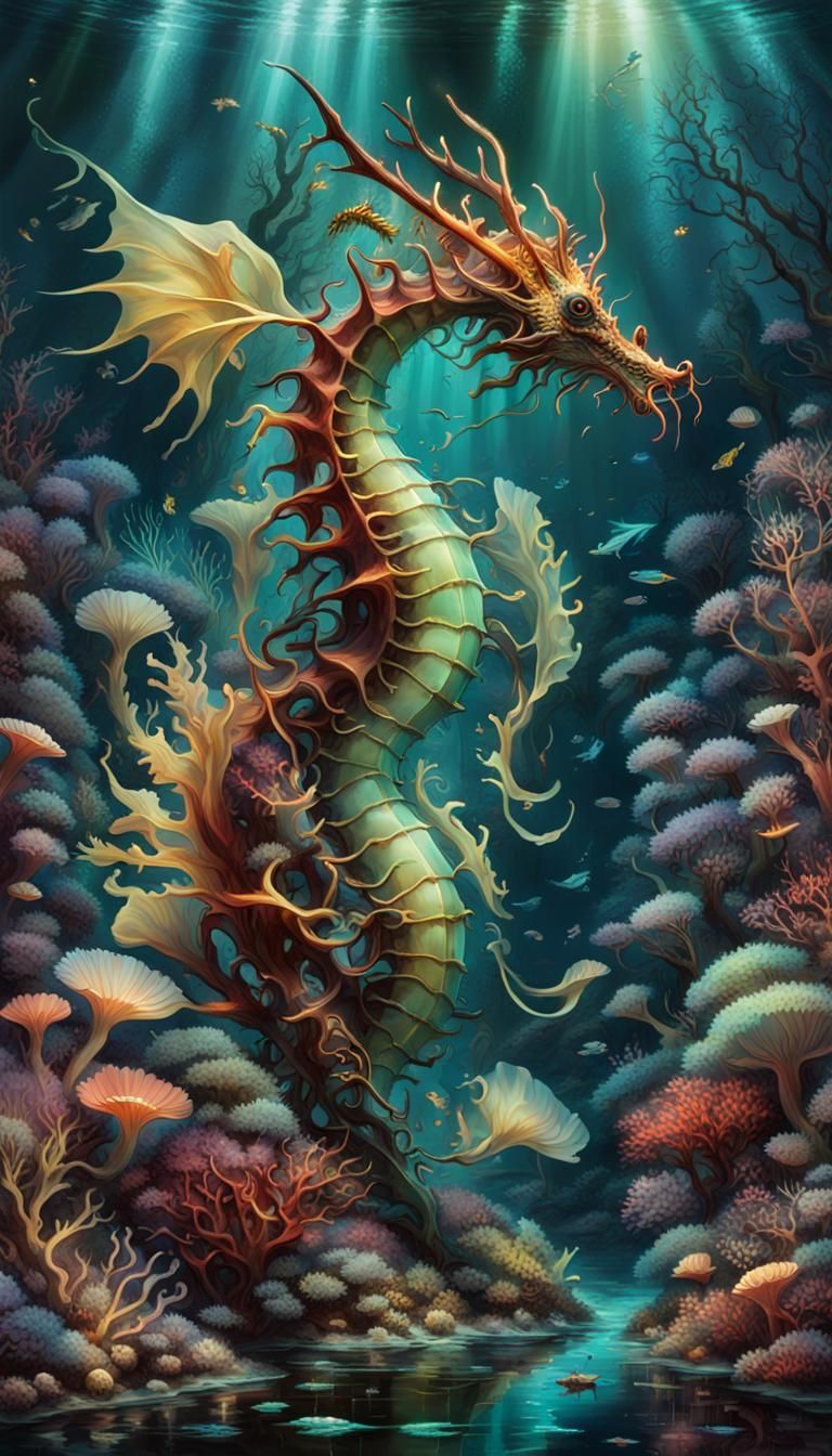 Enchanted Bioluminescent Underwater Forest with Sea Dragon