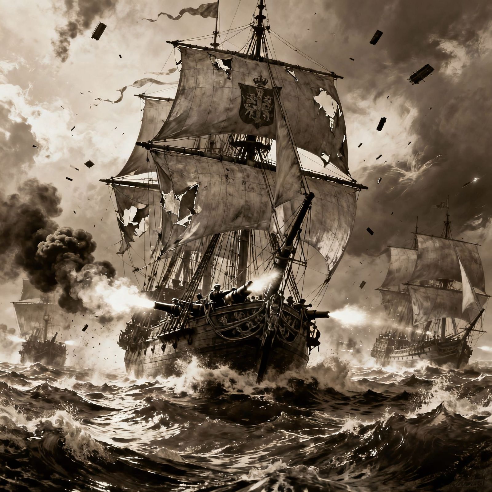 Spanish Armada Battle in Dramatic Storm