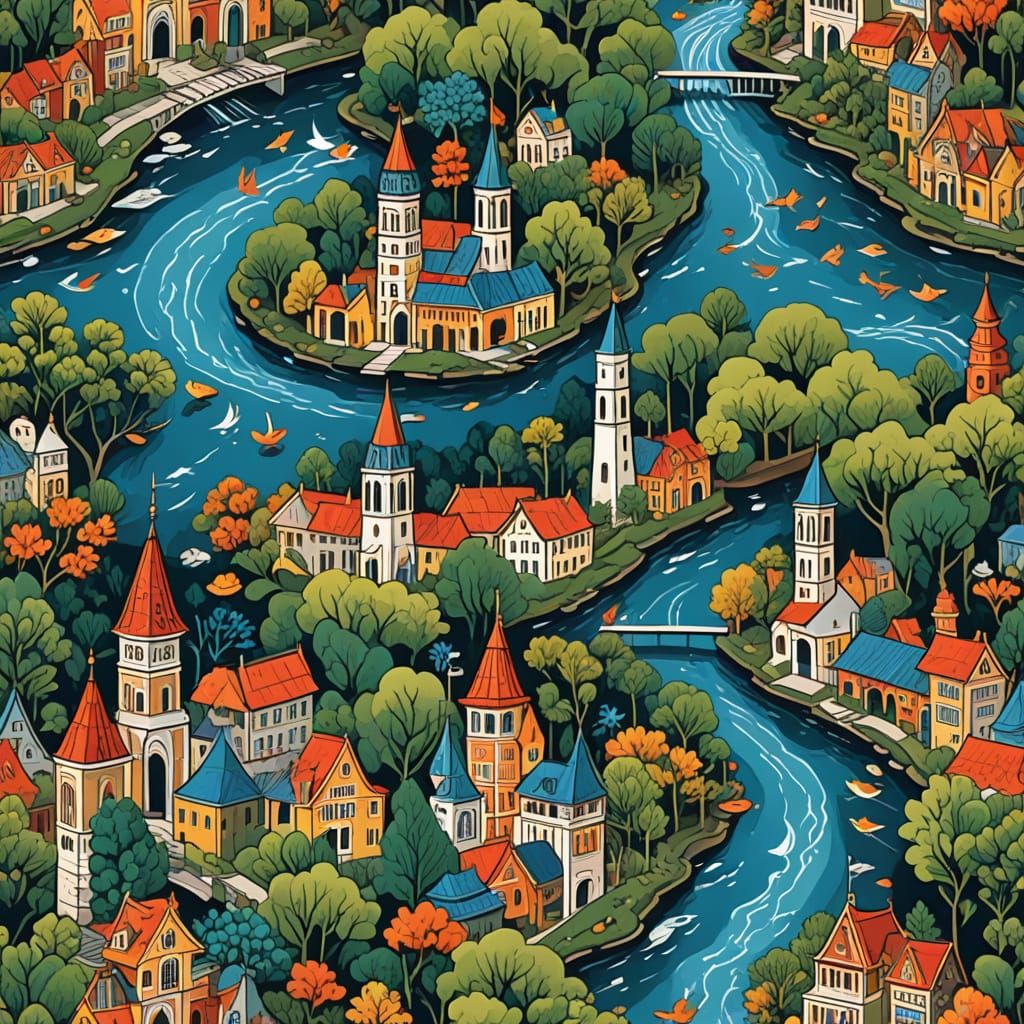 Fantasy City in Harmony, Inspired by Diverse Architectural S...