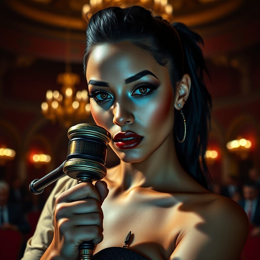 Seductive Auctioneer in Bold, Black Emo Makeup