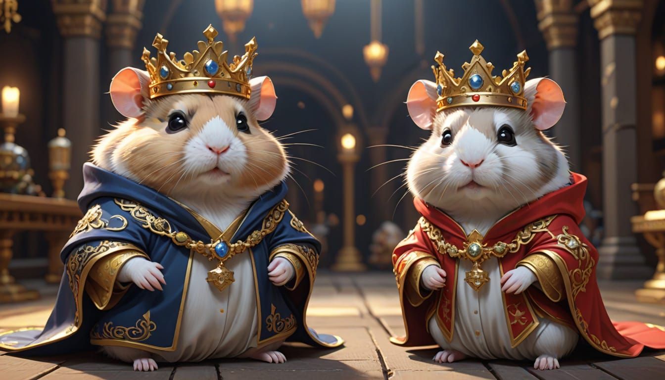 Royal Hamster Regalia in Vibrant Anime Style