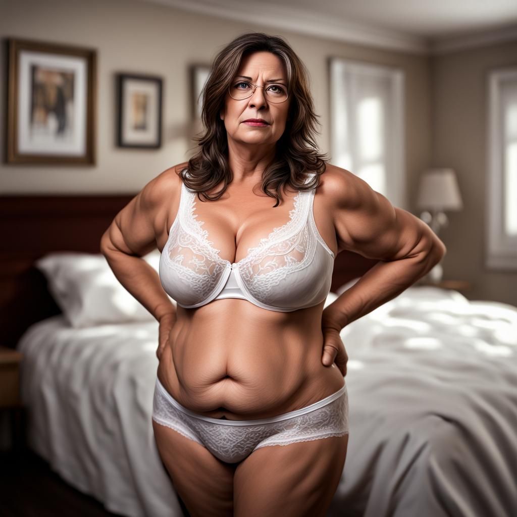 BBW Brunette Woman in Bedroom: Hyperrealistic Portrait