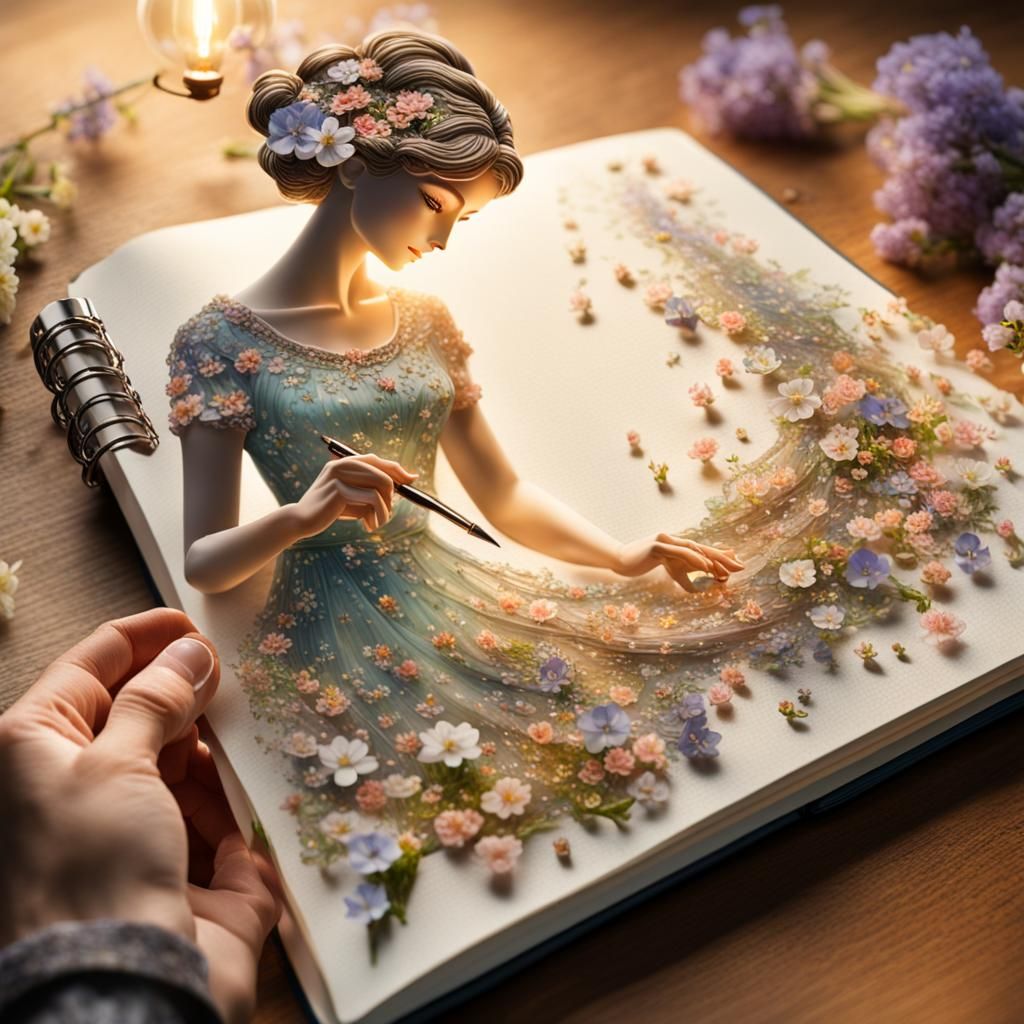 Resin Pen with Flowers Forming Woman on Page