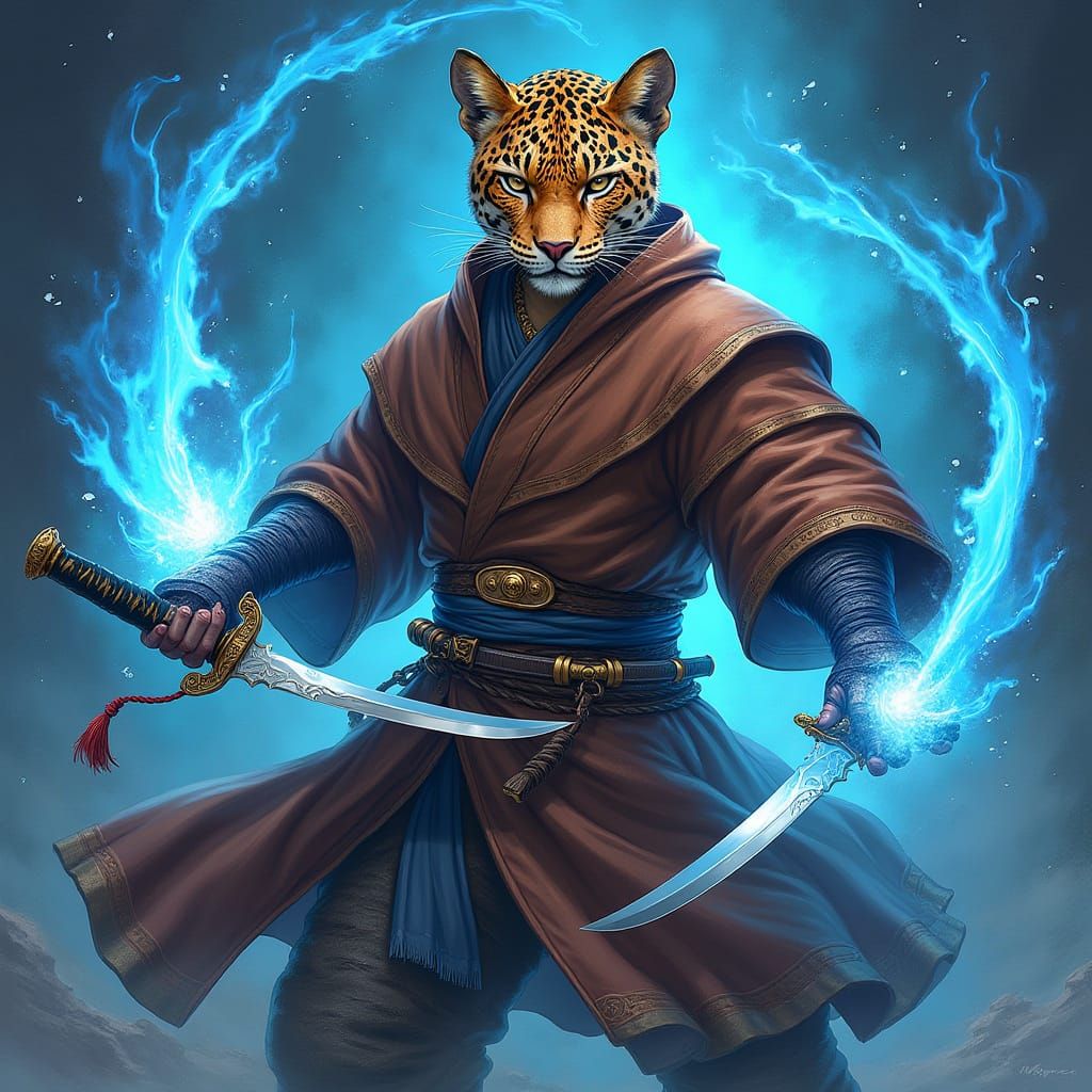 Leopard Bladesinger Surrounded by Blue Magic