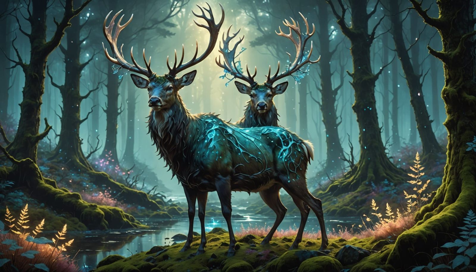 Ethereal Forest with Bioluminescent Flora and Crystal Struct...