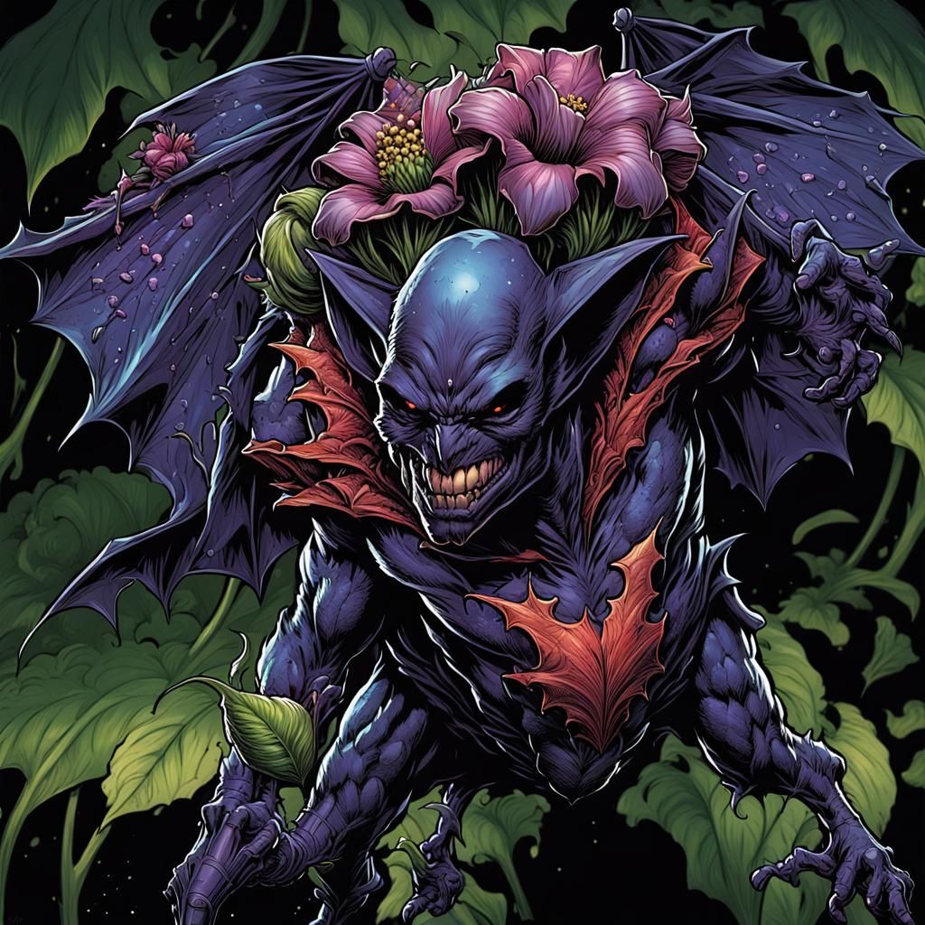 Black bat flower creature