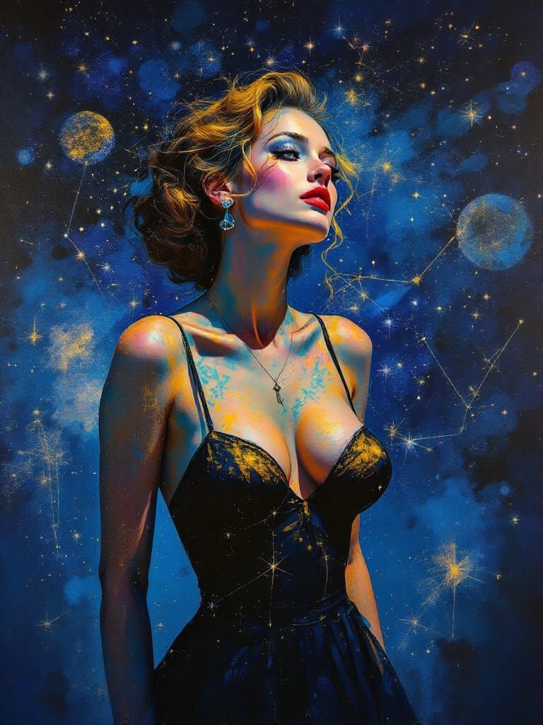 Midnight Pin-Up Goddess in Cosmic Chalk