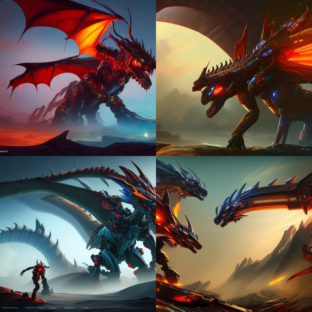 Mecha Dragon Attack: Detailed Matte Painting