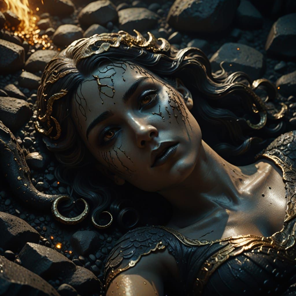 Eerie Siren in Stone and Ash