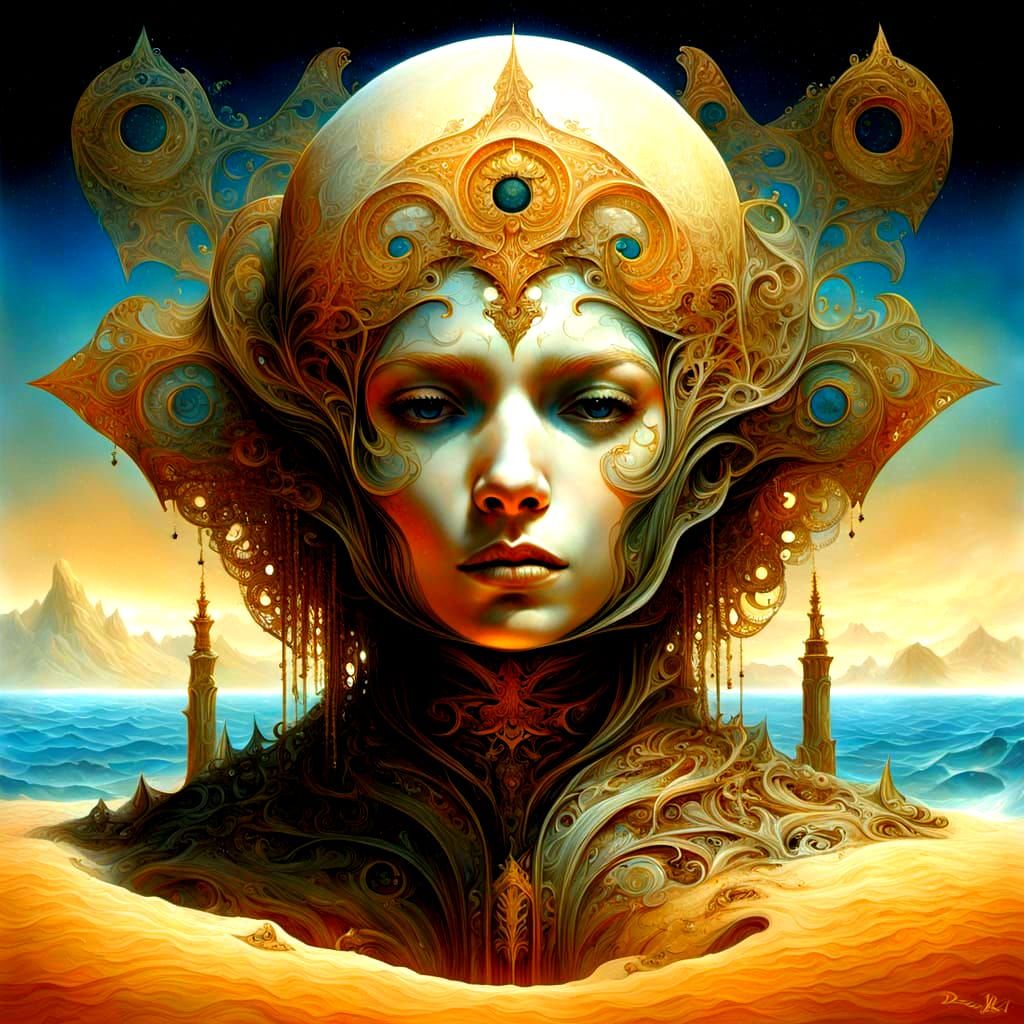 Surreal Celestial Sands in Graphic Oil Design