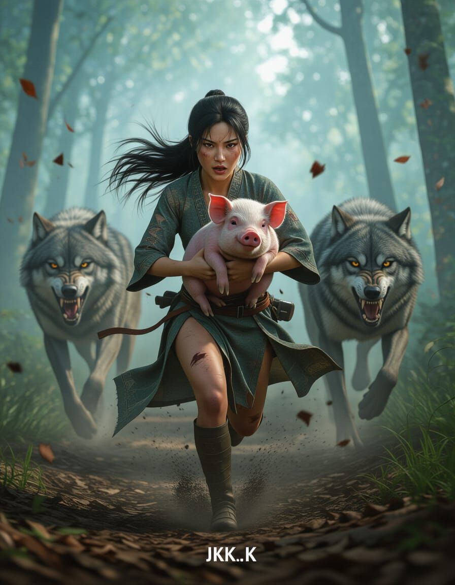 Woman's Desperate Flight Through Misty Forest in 4K