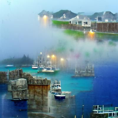Minimalist Harbor Scene at Night