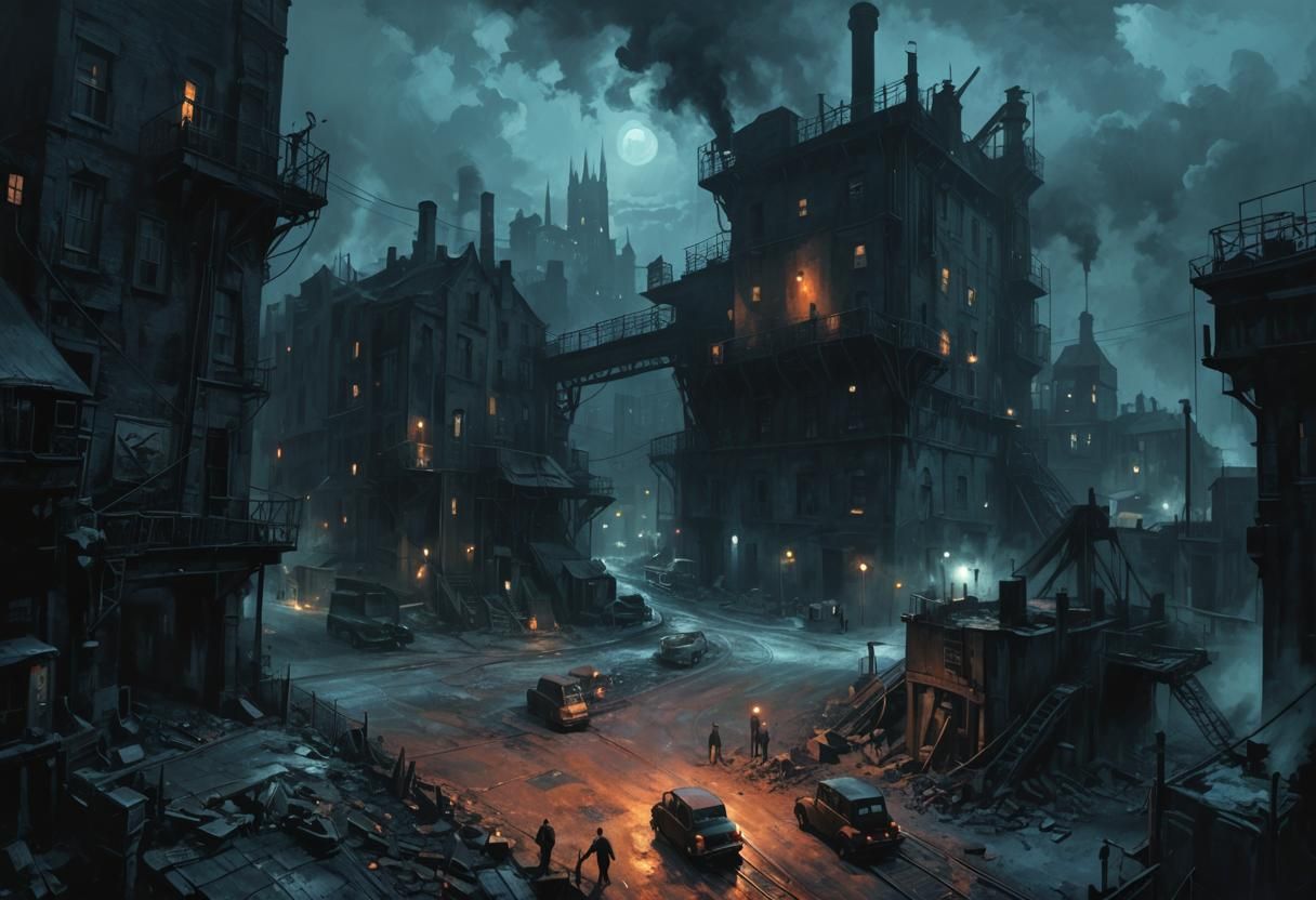 Gothic Noir Cityscape at Night