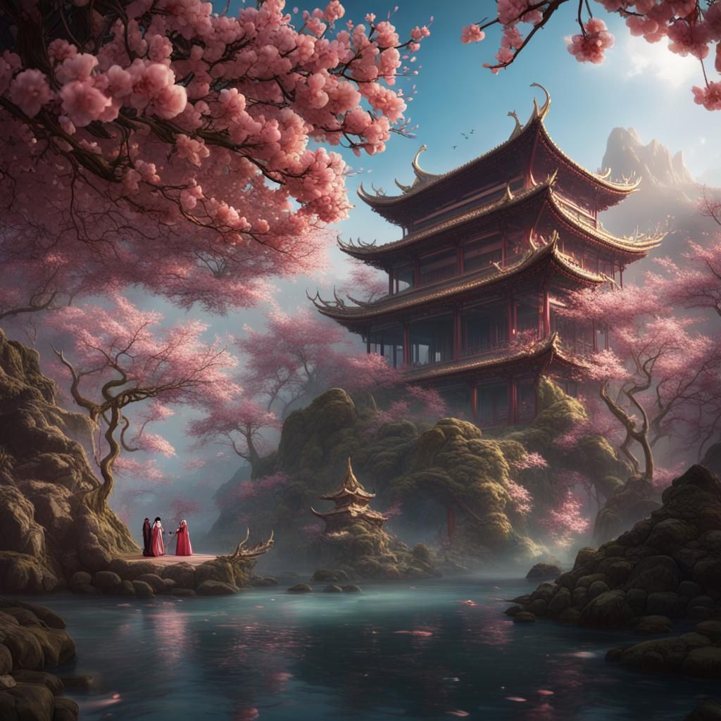 Futuristic Tien Dung and Fairy Tale, Detailed Matte Painting