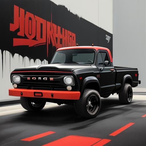 Futuristic Dodge D100 Racing Truck, Graffiti Art Style