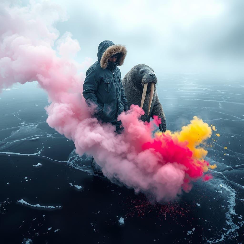 Surreal Whaler Dissolving on Black Ice