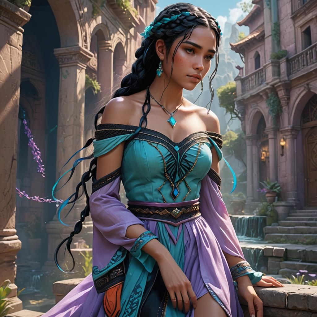 Fantasy Princess with Braided Hair, Detailed Matte Painting