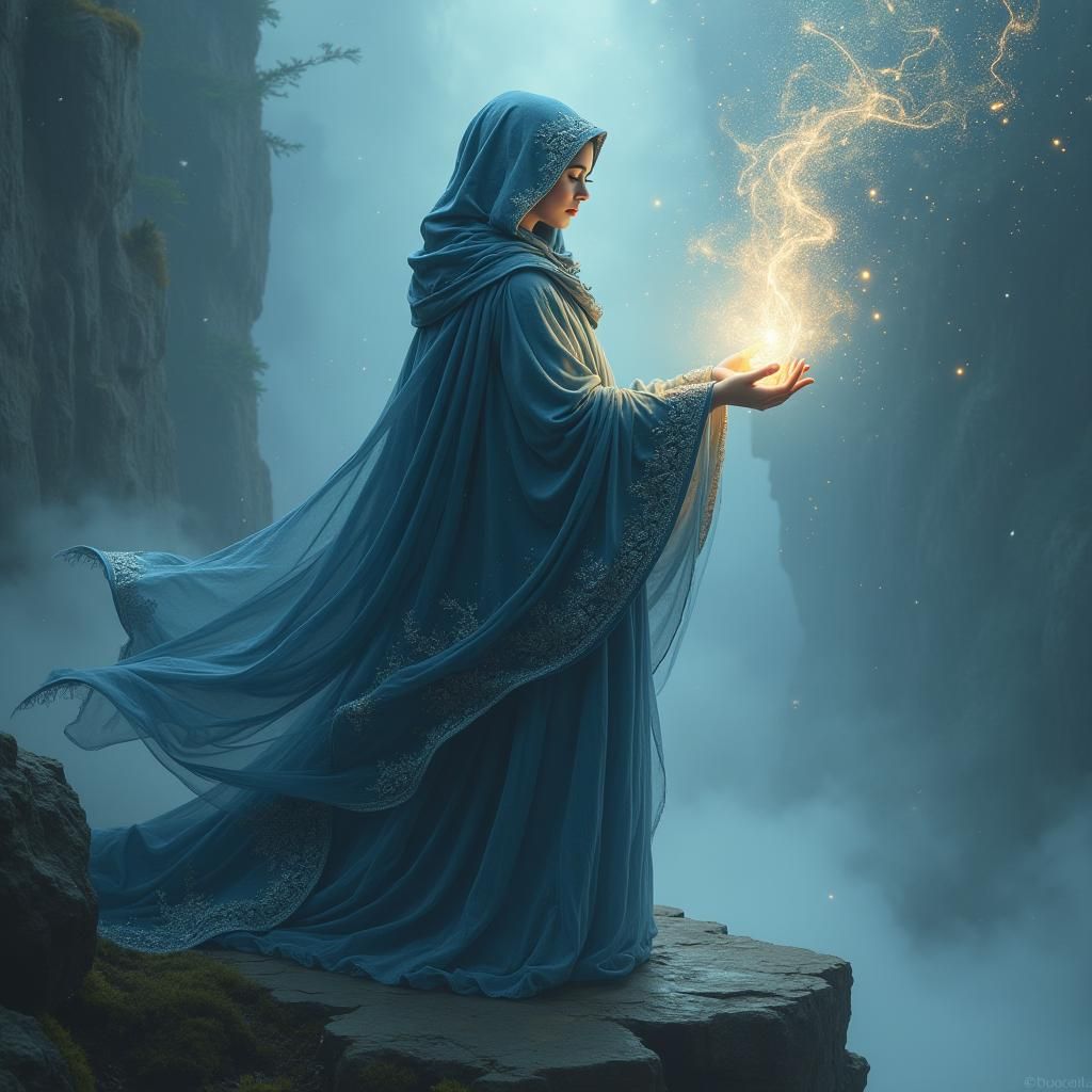 Mystical Mage Casting Spell with Iridescent Energy