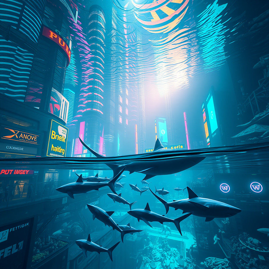 Futuristic Metropolis Aquarium with Sharks in 8K