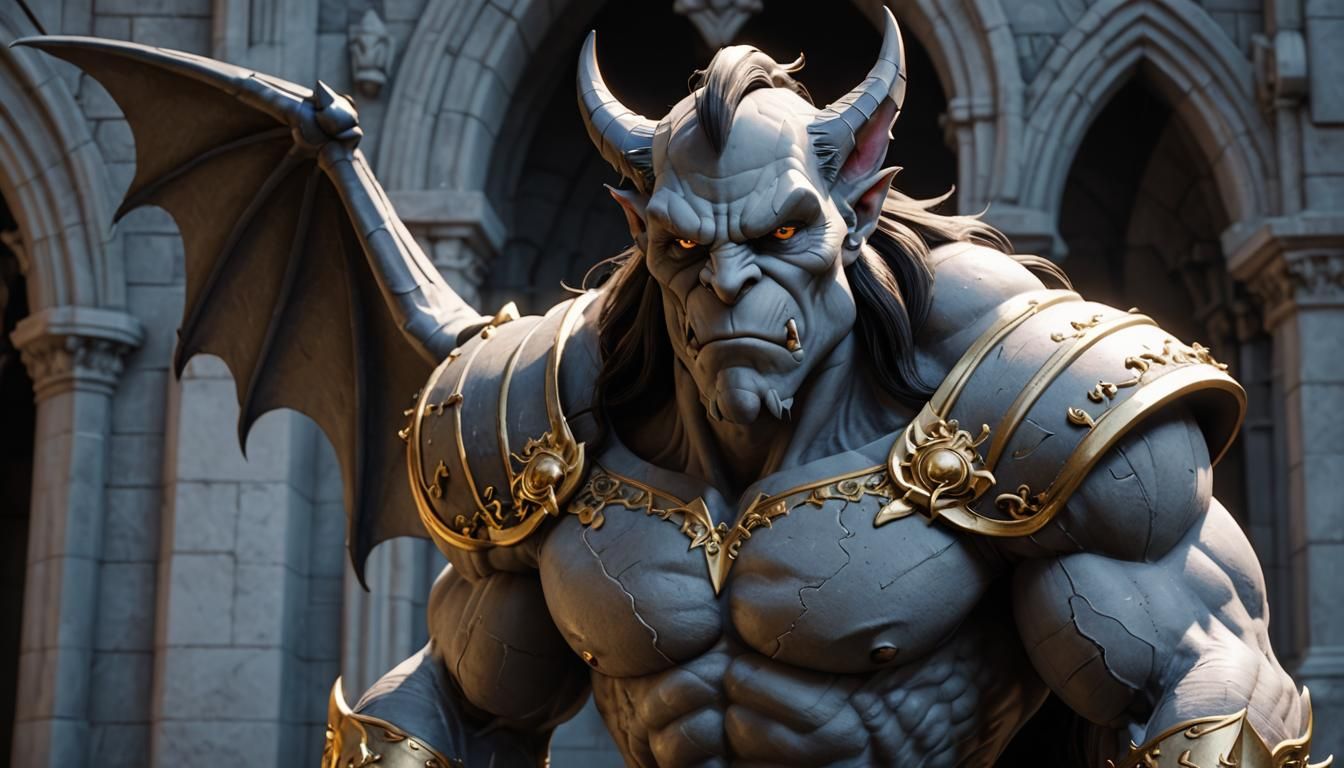 Grimdark 3D Gargoyle Statue in Cracked Marble