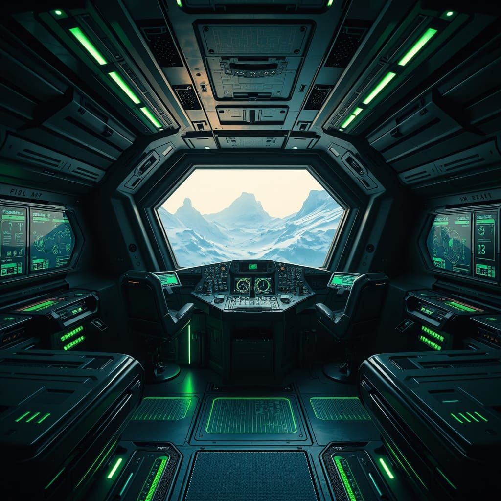 Sci-Fi Spaceship Cockpit in Neon Green and Black