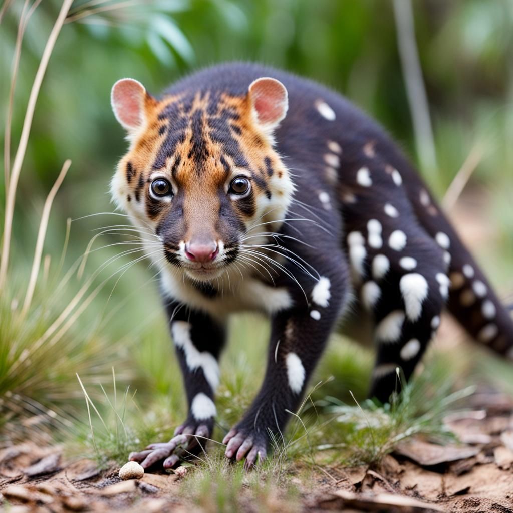 Tiger Quoll Stretching Legs in Natural Habitat