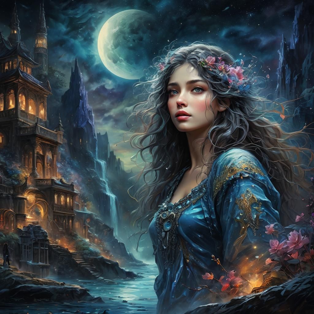 Surreal Night Scene in Impasto Style