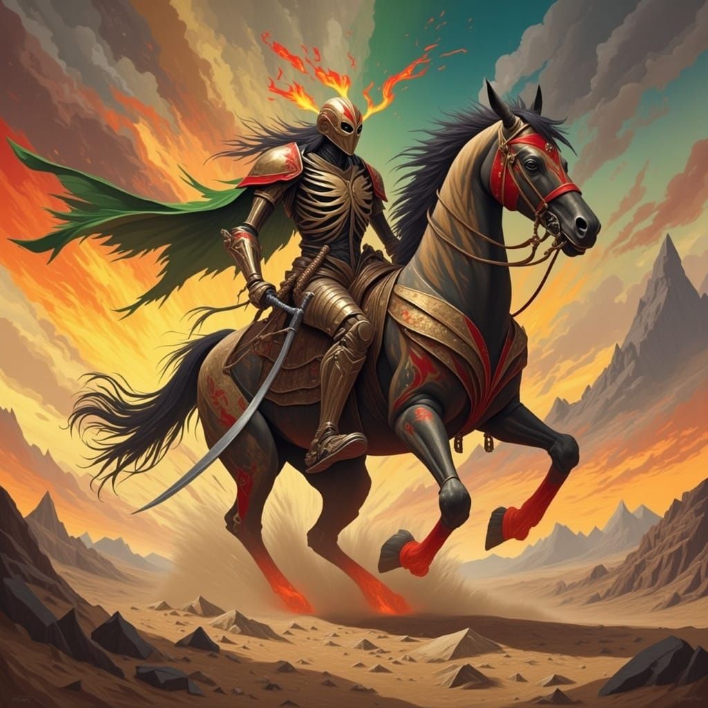 Cyberpunk Spirit of Vengeance in a Desolate Post-Apocalyptic...