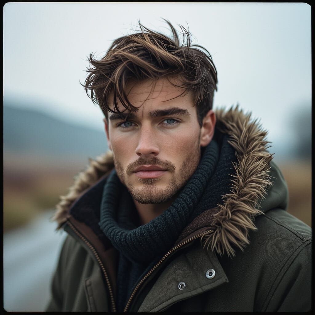 Dramatic Film Still of a Handsome Young Man