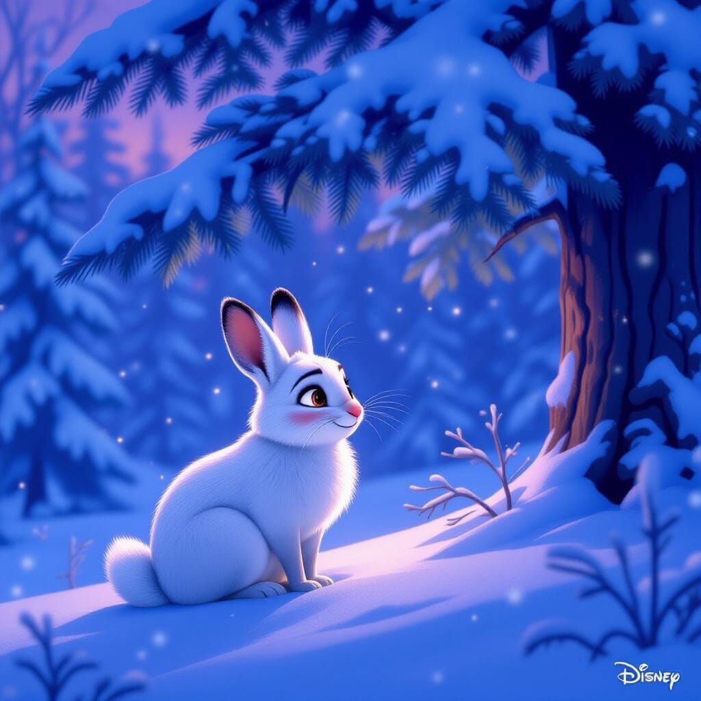 Snowshoe Hare in Alaskan Twilight: Disney-Style Animation