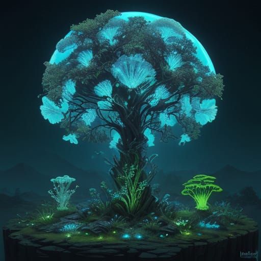 Ethereal Bioluminescent Lunarpunk Society in Harmony