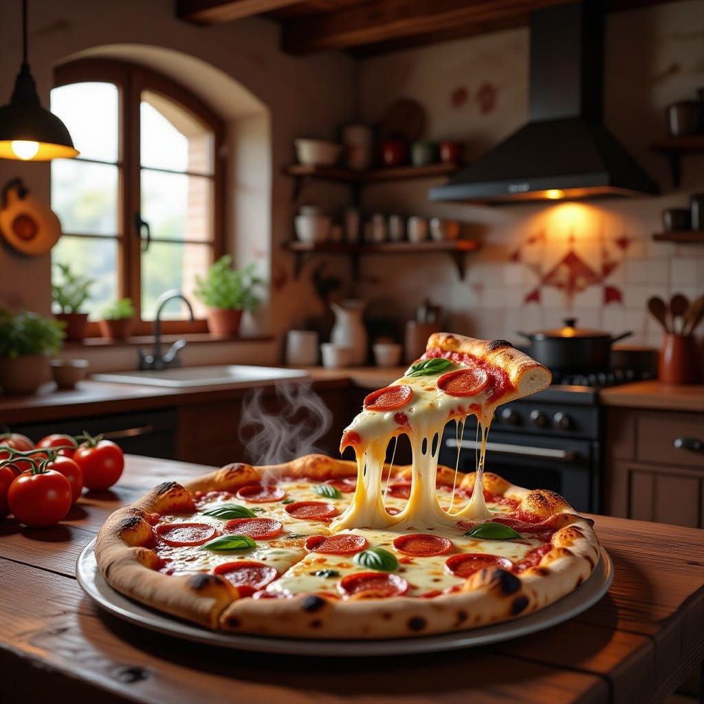 Savory Italian Kitchen Scene in Digital Painting Style