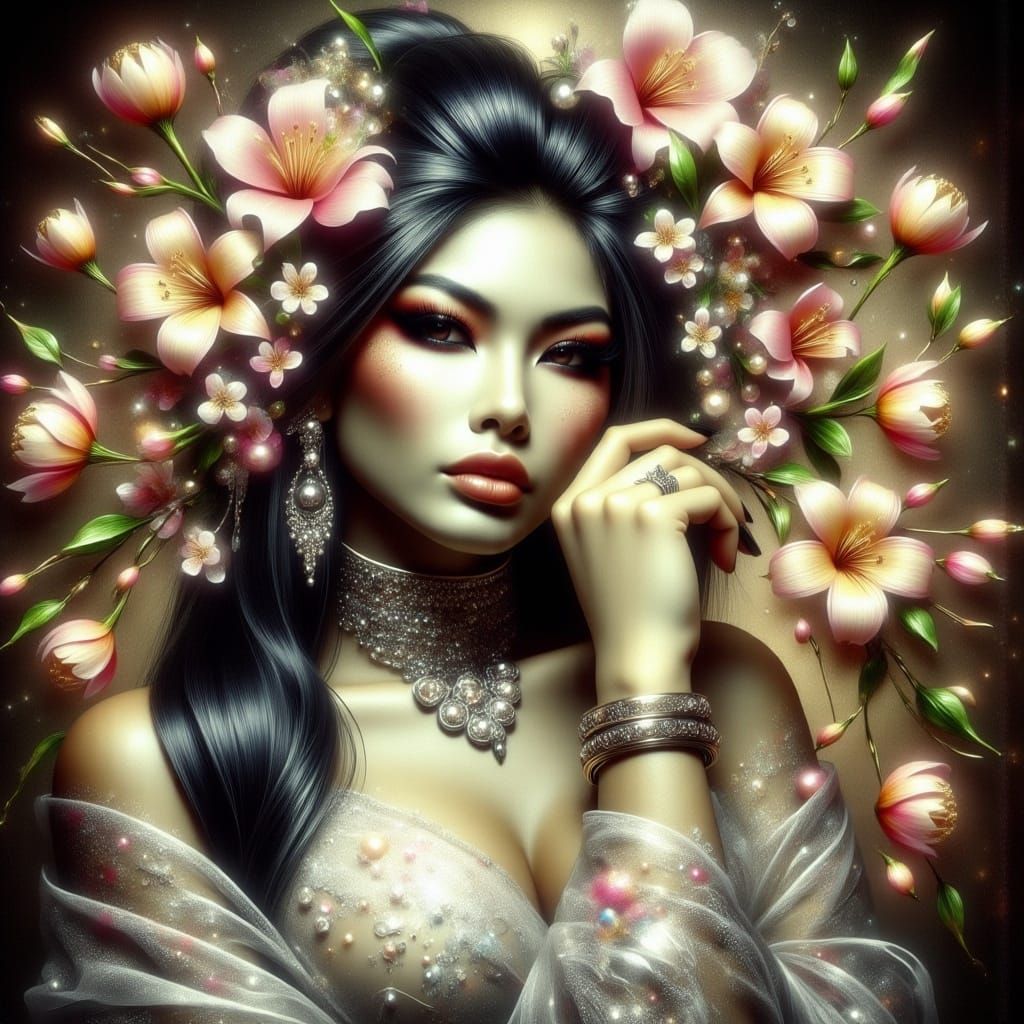 Elegant Woman in White Gown: Art Nouveau Style