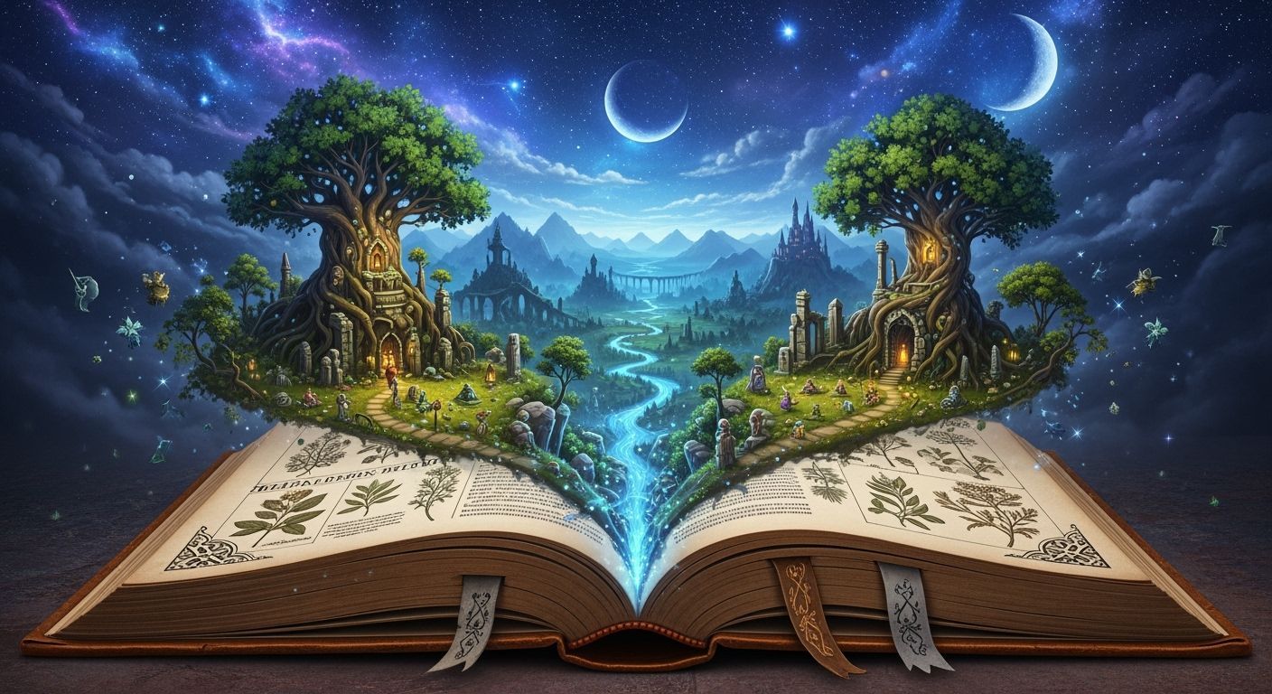 Storybook illustration, open book!! Intricately detailed fan...
